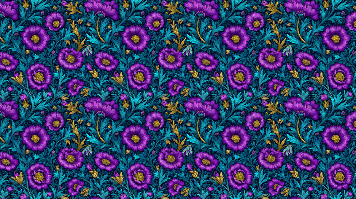 Vibrant Floral Mural Wallpaper | Modern Purple and Teal