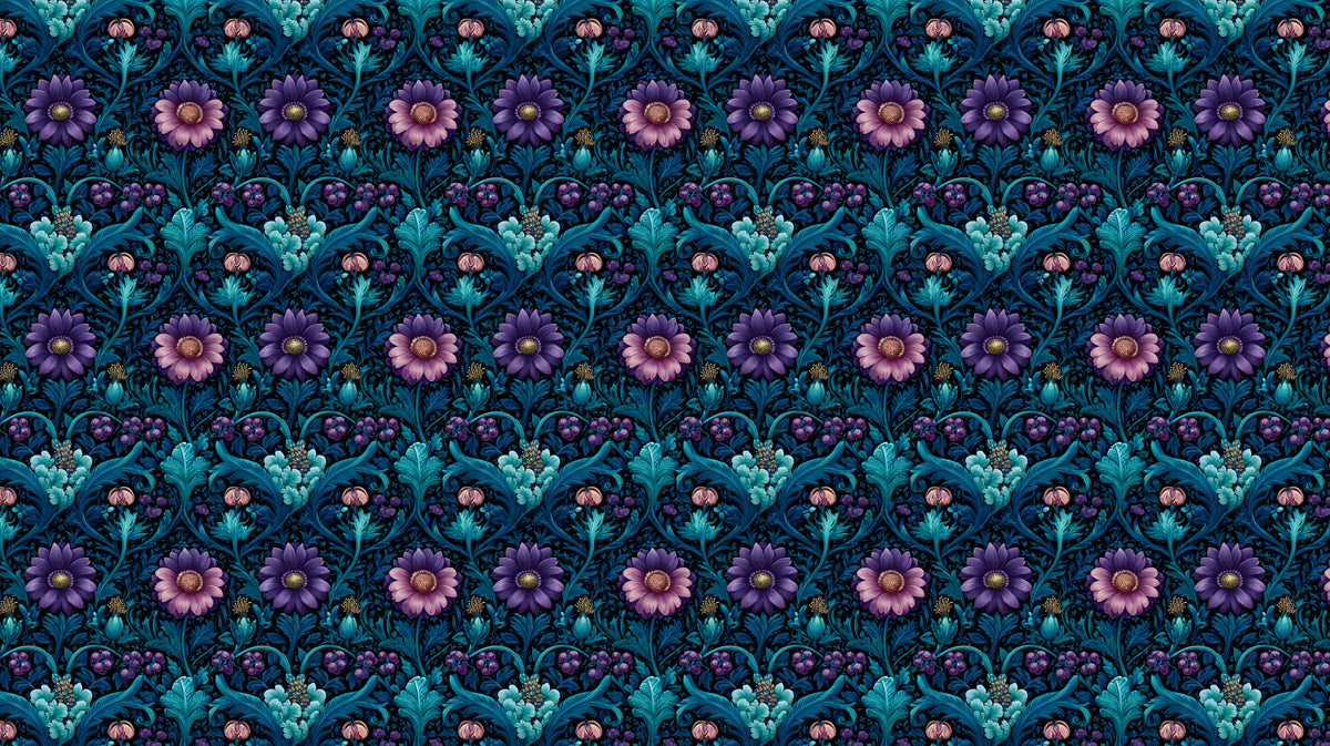 Moody Floral Mural Wallpaper | Dark Blue and Purple
