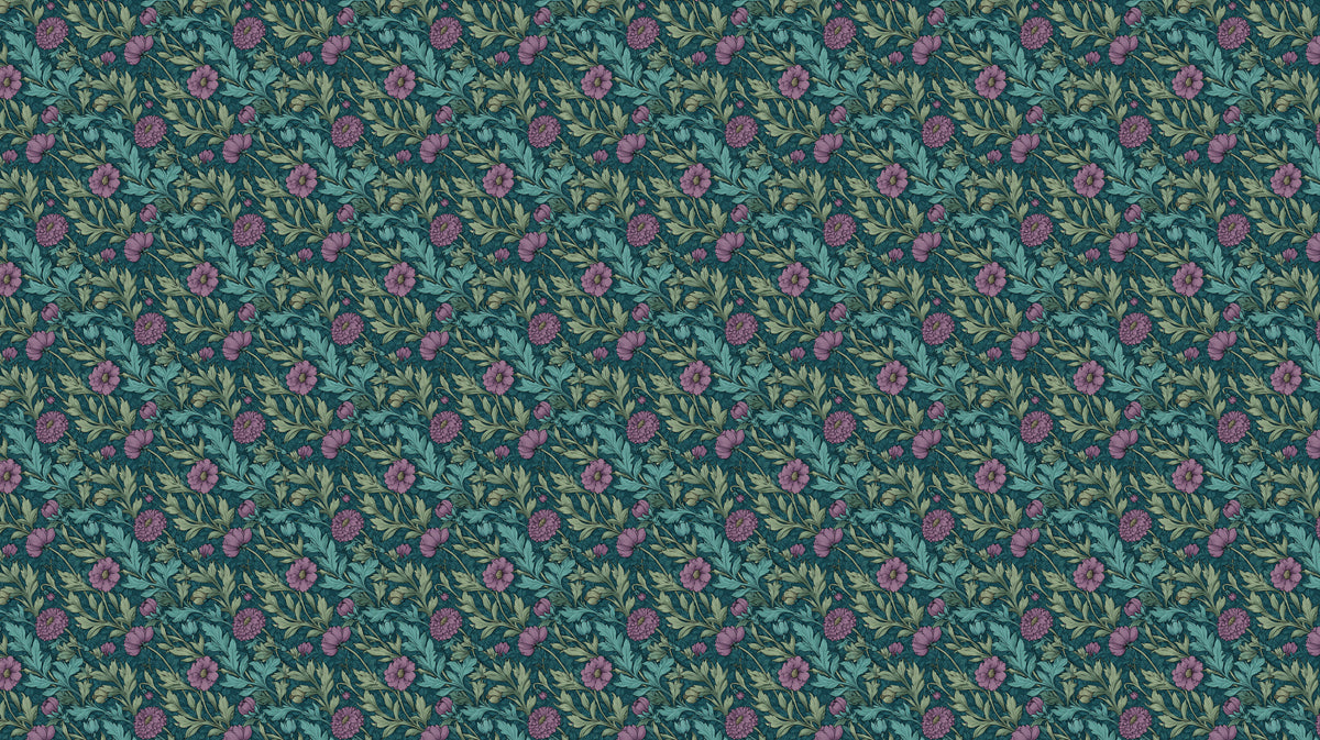 Muted Floral Mural Wallpaper | Vintage Purple and Blue Pattern