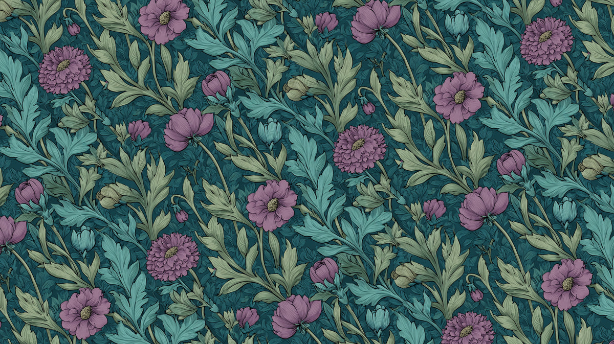 Romantic Floral Mural Wallpaper | Rich Teal and Pink Pattern