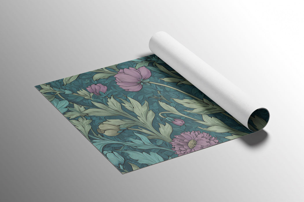 Romantic Floral Mural Wallpaper | Rich Teal and Pink Pattern