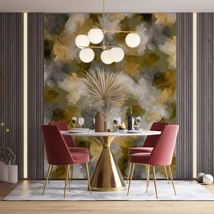 Abstract Mosaic Mural Wallpaper | Gold and Gray Painterly Pattern