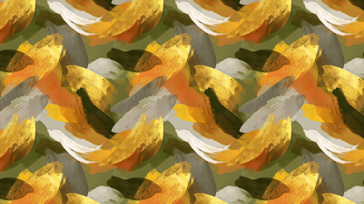 Abstract Flowing Mural Wallpaper | Modern Gold and Olive Art