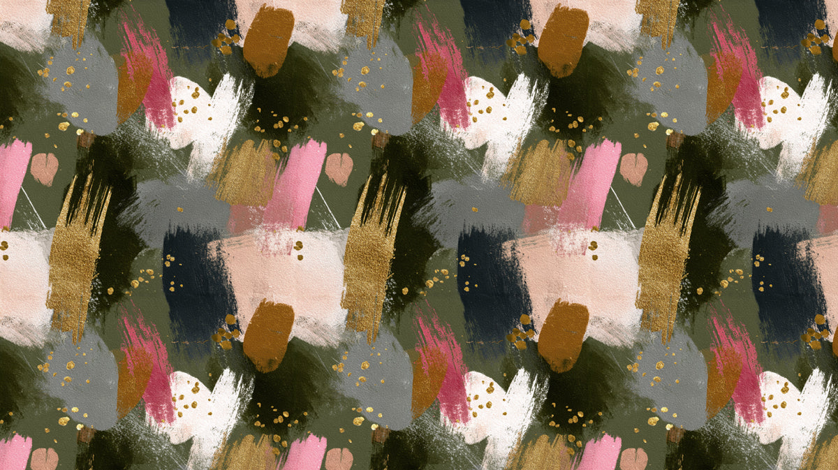 Abstract Brushstroke Mural Wallpaper | Bold Pink, Gold and Olive