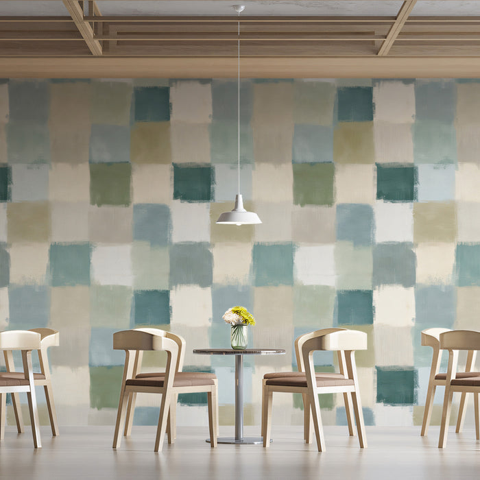 Modern Abstract Mural Wallpaper | Painterly Checkered Texture