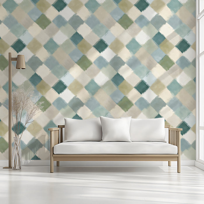 Modern Diamond Mural Wallpaper | Painterly Geometric Texture
