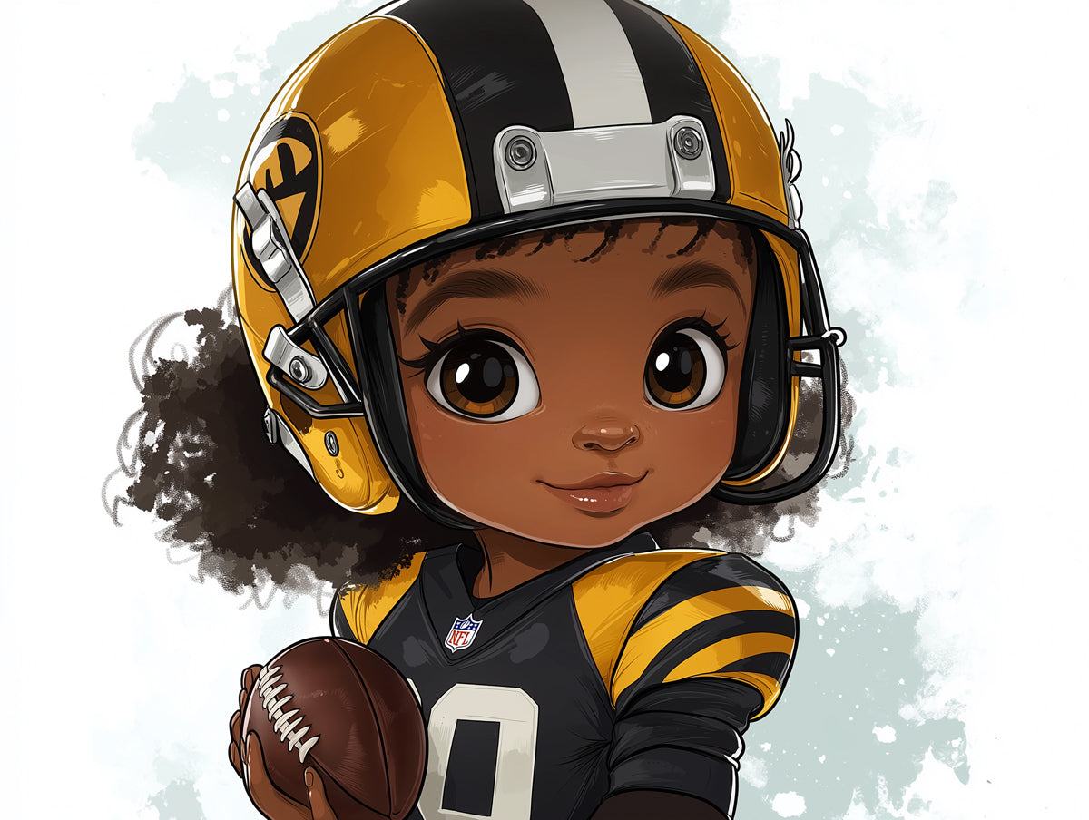 Cartoon Football Player Girl Mural Wallpaper in Bedroom | Various Colors (Yellow, Black, White, etc.) of Rugby Girl 