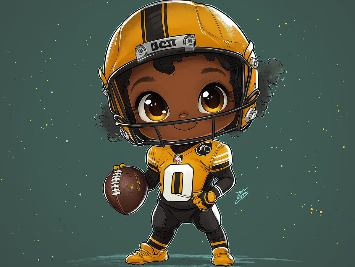 Cartoon Football Player Girl Mural Wallpaper in Bedroom | Various Colors (Yellow, Black, White, etc.) of Rugby Girl 