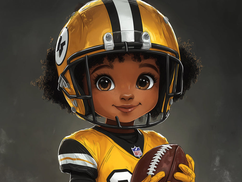 Cartoon Football Player Girl Mural Wallpaper in Bedroom | Various Colors (Yellow, Black, White, etc.) of Rugby Girl 