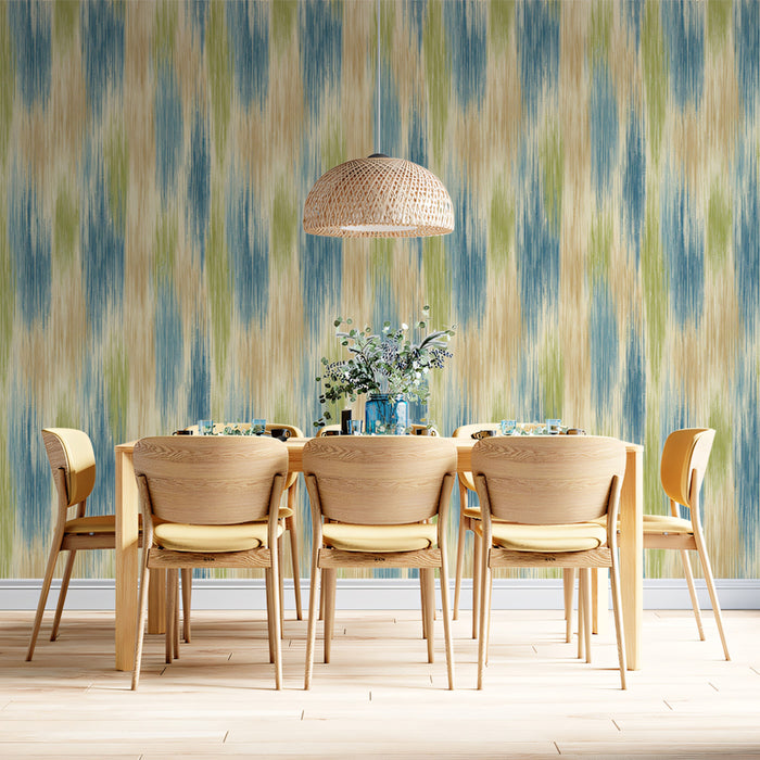Modern Ikat Mural Wallpaper | Abstract Blue and Green Texture