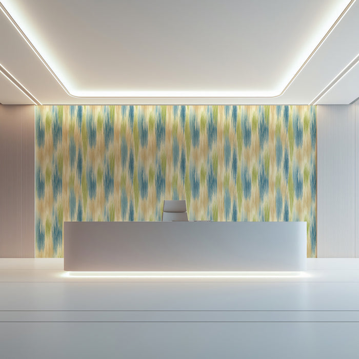Modern Ikat Mural Wallpaper | Abstract Blue and Green Texture