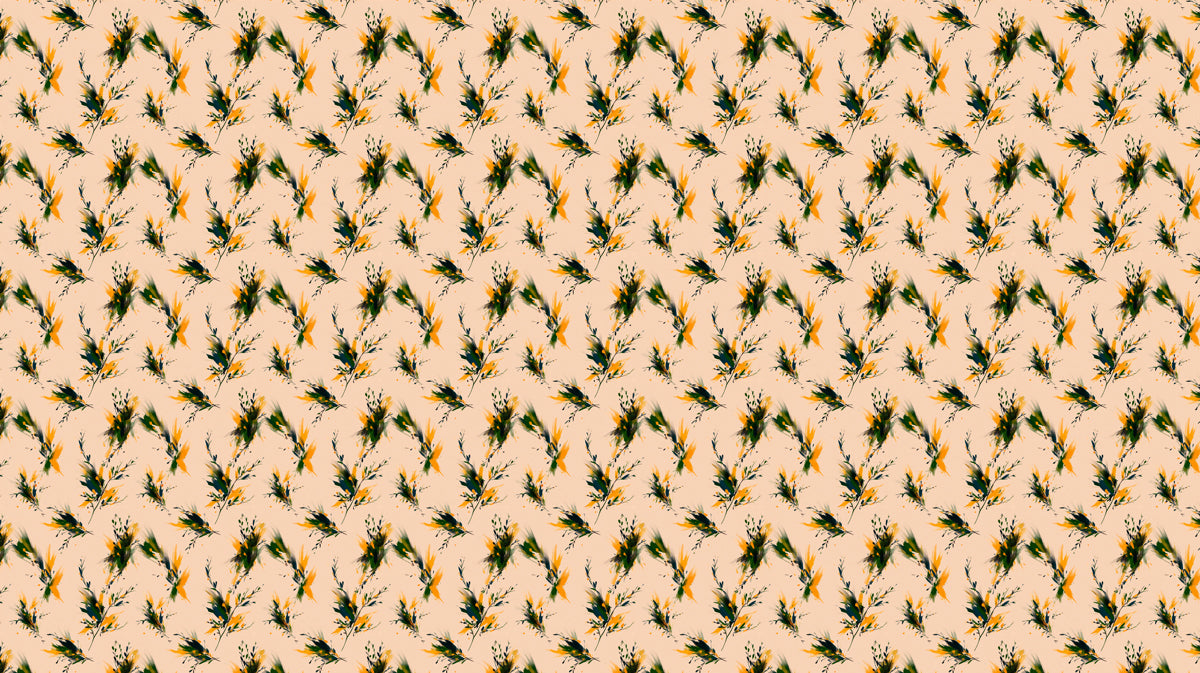 Abstract Botanical Mural Wallpaper | Vibrant Orange and Green