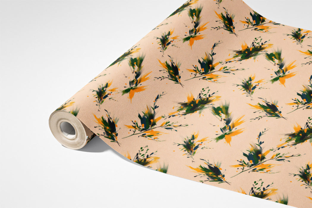 Abstract Botanical Mural Wallpaper | Vibrant Orange and Green