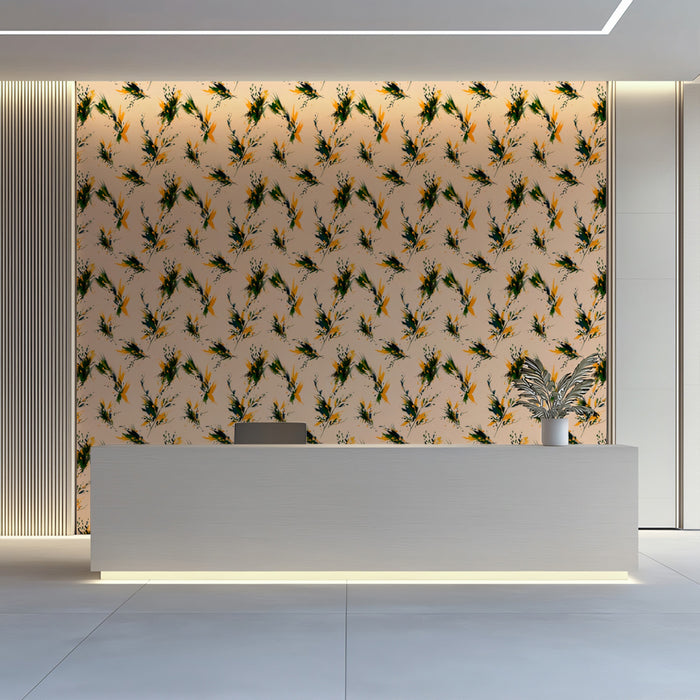 Abstract Botanical Mural Wallpaper | Vibrant Orange and Green