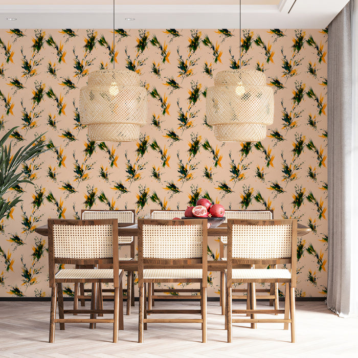 Abstract Botanical Mural Wallpaper | Vibrant Orange and Green