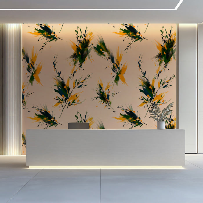 Bold Botanical Mural Wallpaper | Abstract Orange and Green