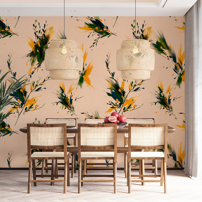 Bold Botanical Mural Wallpaper | Abstract Orange and Green