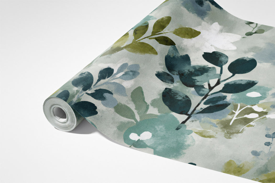Modern Botanical Mural Wallpaper | Abstract Leaf and Berry Pattern