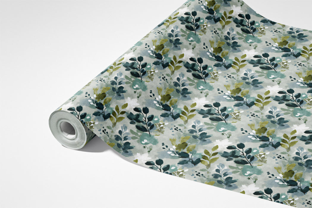 Subtle Botanical Mural Wallpaper | Abstract Leaf and Berry Pattern