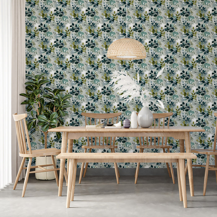 Subtle Botanical Mural Wallpaper | Abstract Leaf and Berry Pattern