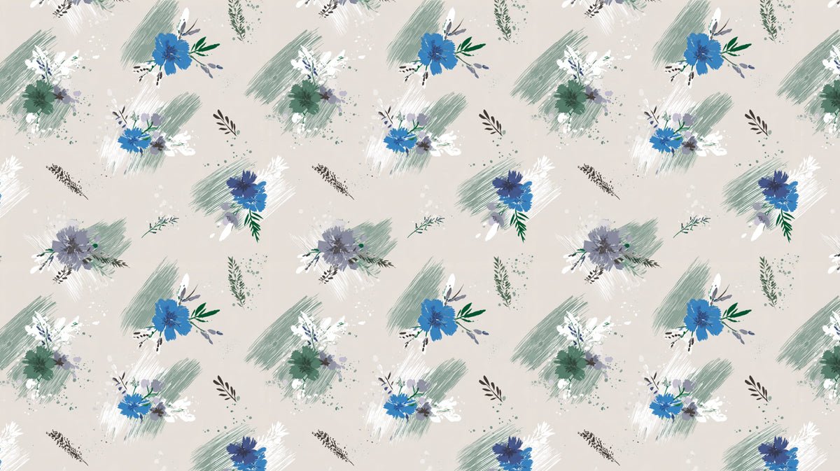 Modern Floral Mural Wallpaper | Abstract Blue and Green