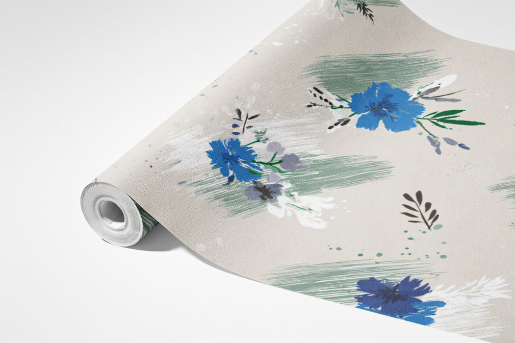 Modern Floral Mural Wallpaper | Abstract Blue and Green
