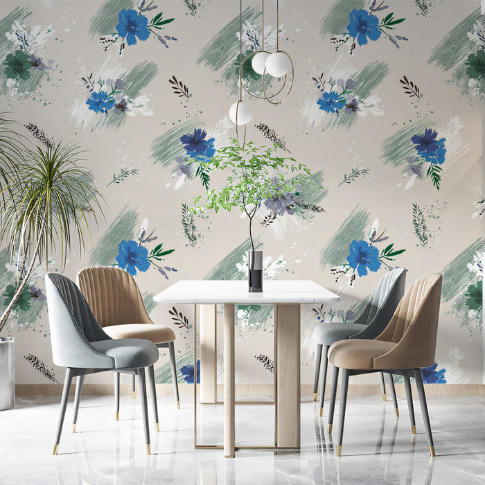Modern Floral Mural Wallpaper | Abstract Blue and Green