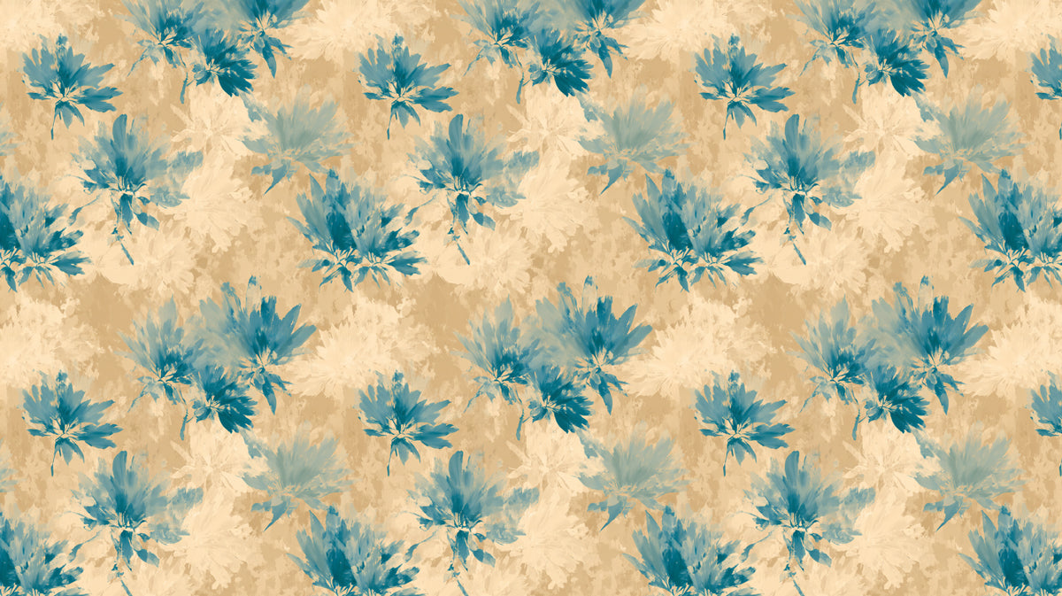 Vibrant Floral Mural Wallpaper | Abstract Blue and Beige