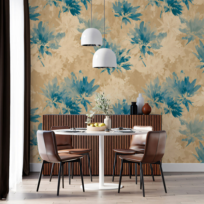 Vibrant Floral Mural Wallpaper | Abstract Blue and Beige