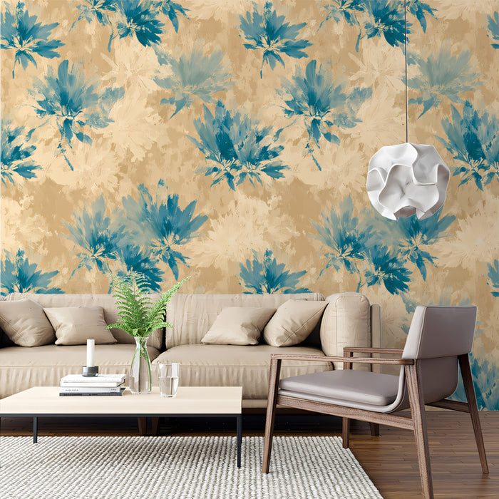 Vibrant Floral Mural Wallpaper | Abstract Blue and Beige