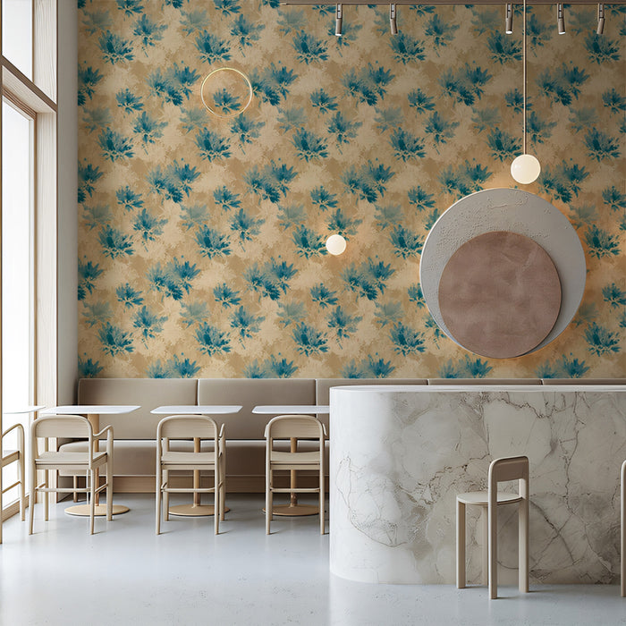 Subtle Floral Mural Wallpaper | Abstract Blue and Beige Texture