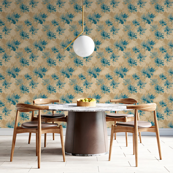 Subtle Floral Mural Wallpaper | Abstract Blue and Beige Texture