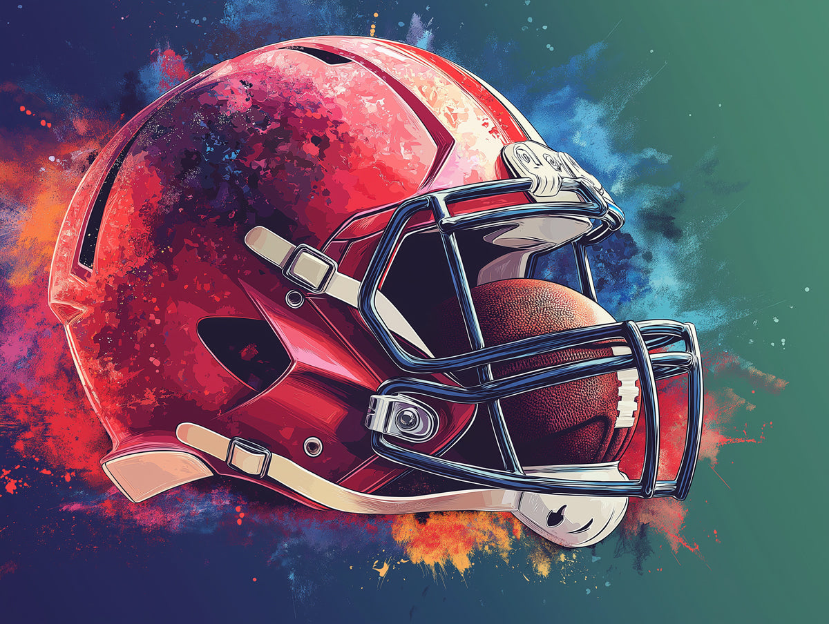 Abstract Football Helmet Mural Wallpaper in Bedroom | Various Colors (Red, Blue, Orange, etc.) of Rugby Helmet