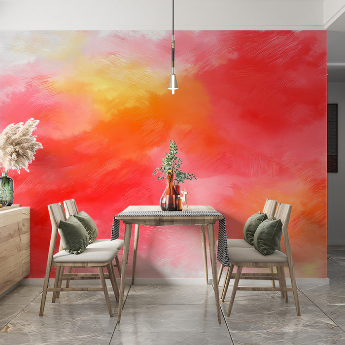 Abstract Brushstroke Mural Wallpaper | Vibrant Pink and Red Art