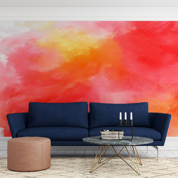 Abstract Brushstroke Mural Wallpaper | Vibrant Pink and Red Art