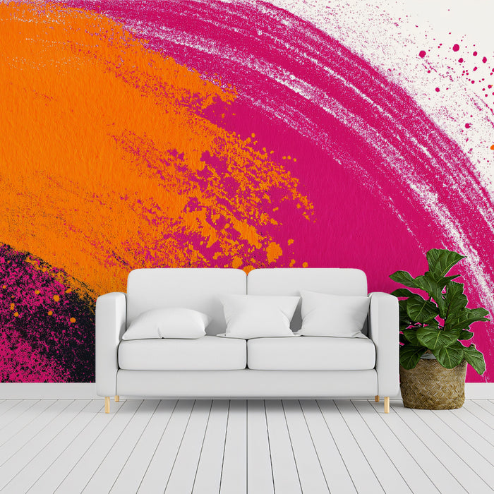 Abstract Circle Mural Wallpaper | Vibrant Pink and Orange Art