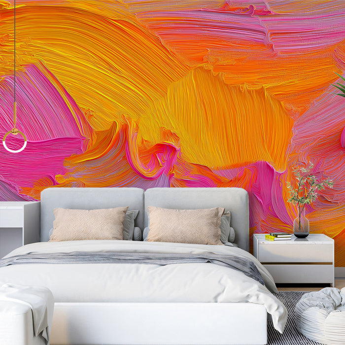 Abstract Painterly Mural Wallpaper | Vibrant Pink and Orange
