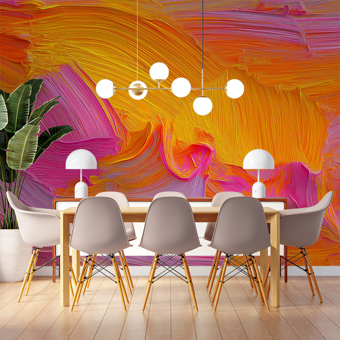 Abstract Painterly Mural Wallpaper | Vibrant Pink and Orange