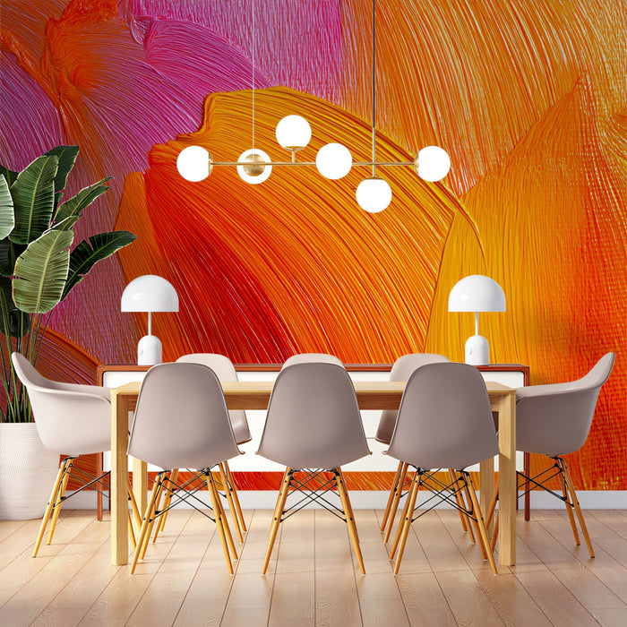 Abstract Brushstroke Mural Wallpaper | Fiery Orange and Red