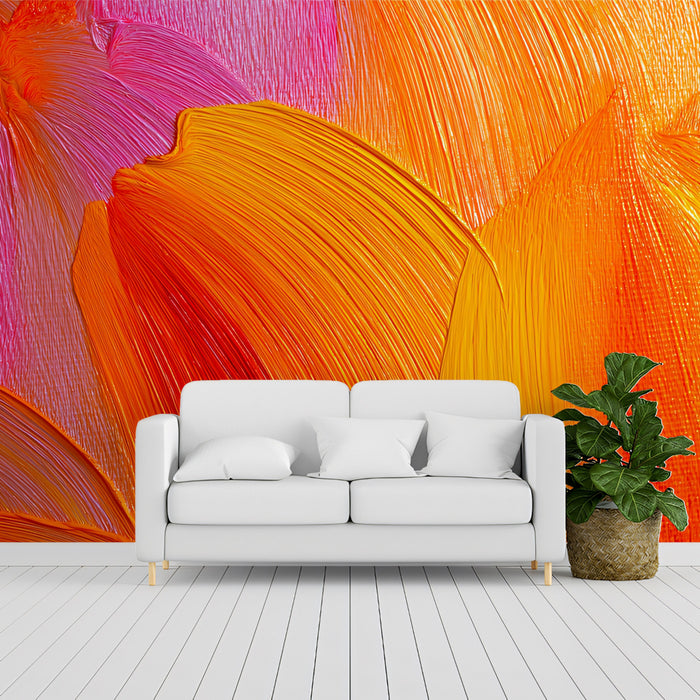 Abstract Brushstroke Mural Wallpaper | Fiery Orange and Red