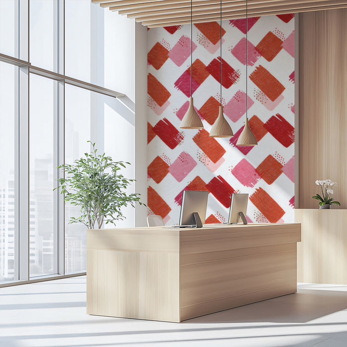 Modern Abstract Mural Wallpaper | Red and Pink Geometric Texture