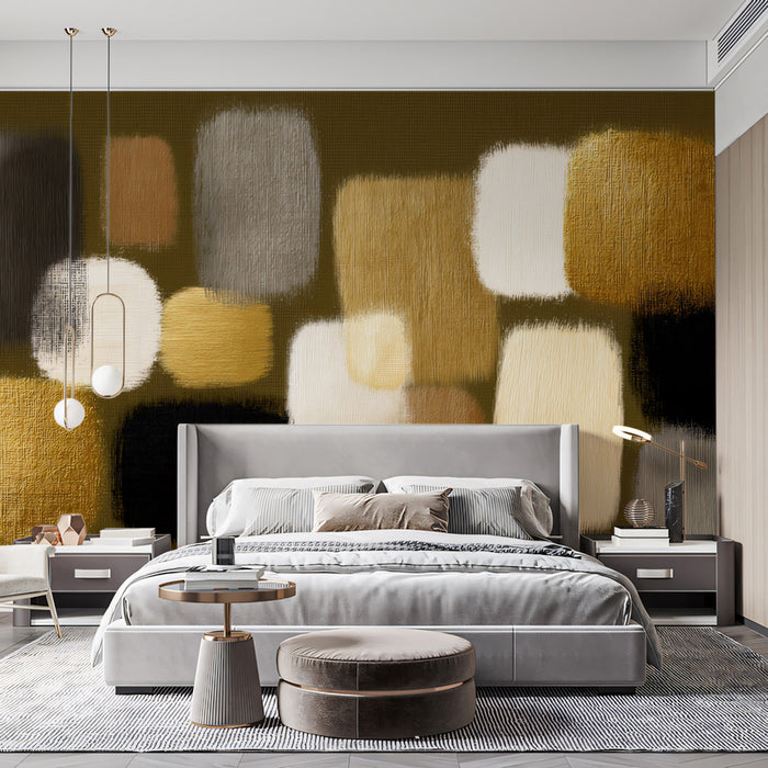 Abstract Block Mural Wallpaper | Earthy Tones and Gold