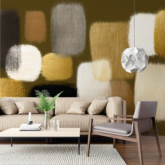 Abstract Block Mural Wallpaper | Earthy Tones and Gold