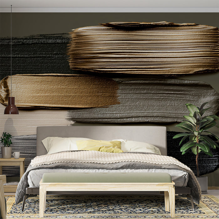 Modern Abstract Mural Wallpaper | Gold and Gray Swatches
