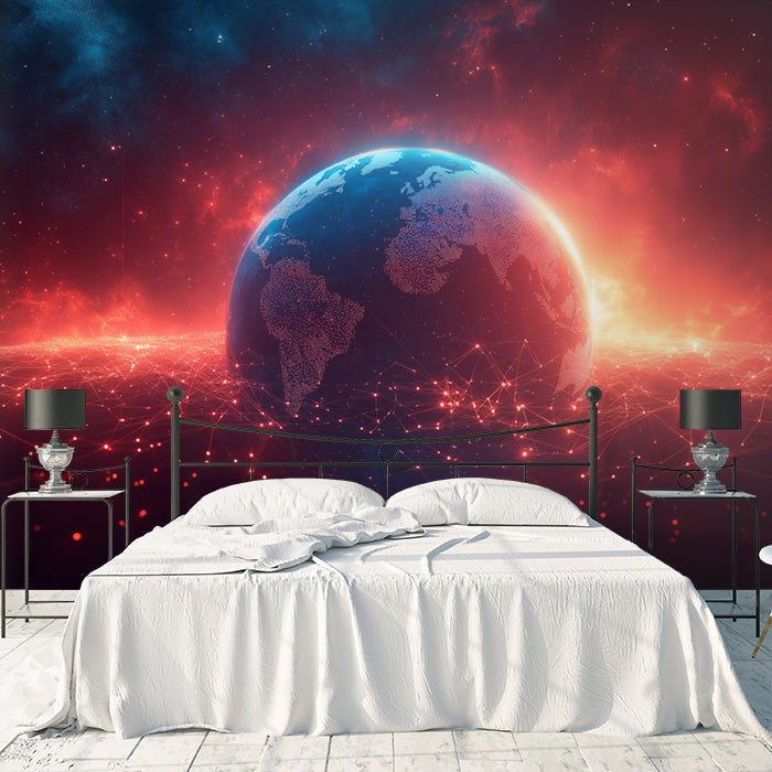Space Earth Mural Wallpaper in Bedroom | Various Colors (Red, Blue, Black, etc.) of Space Earth
