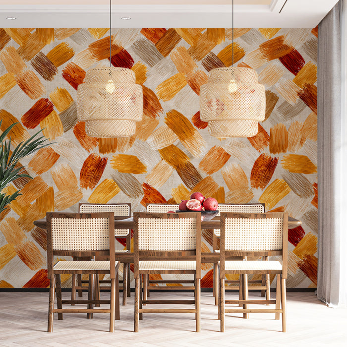 Modern Brushstroke Mural Wallpaper | Woven Earth Tone Texture