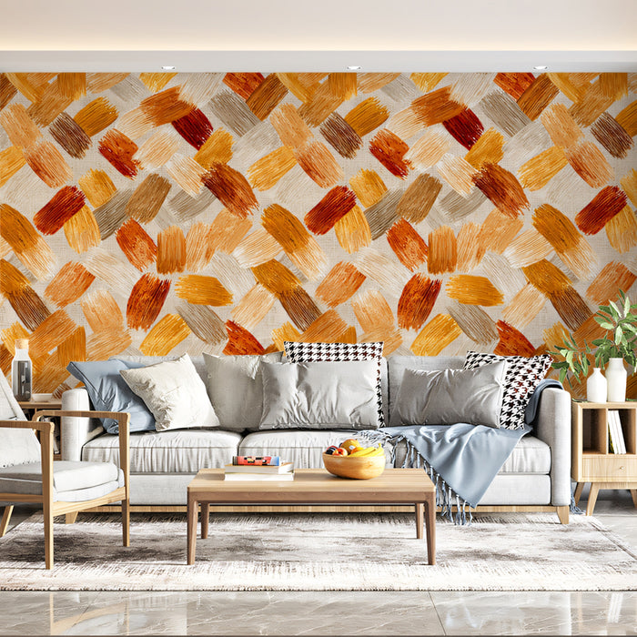 Modern Brushstroke Mural Wallpaper | Woven Earth Tone Texture