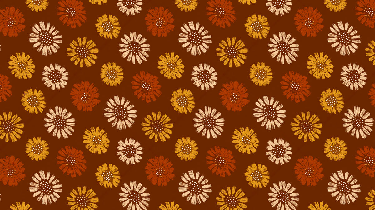 Rustic Floral Mural Wallpaper | Earthy Brown and Orange