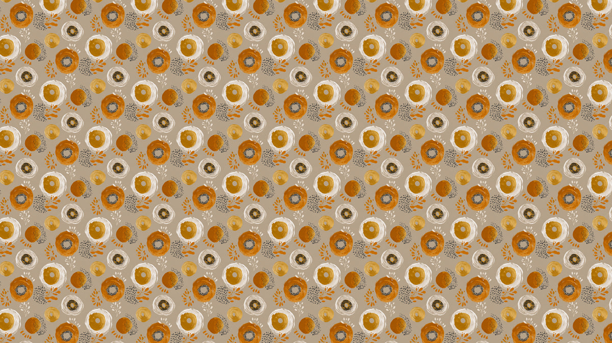 Abstract Floral Mural Wallpaper | Modern Orange and Gold