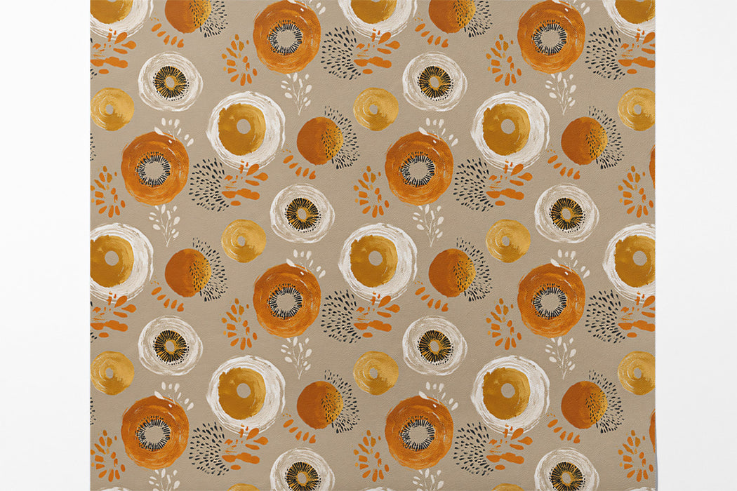 Abstract Floral Mural Wallpaper | Modern Orange and Gold